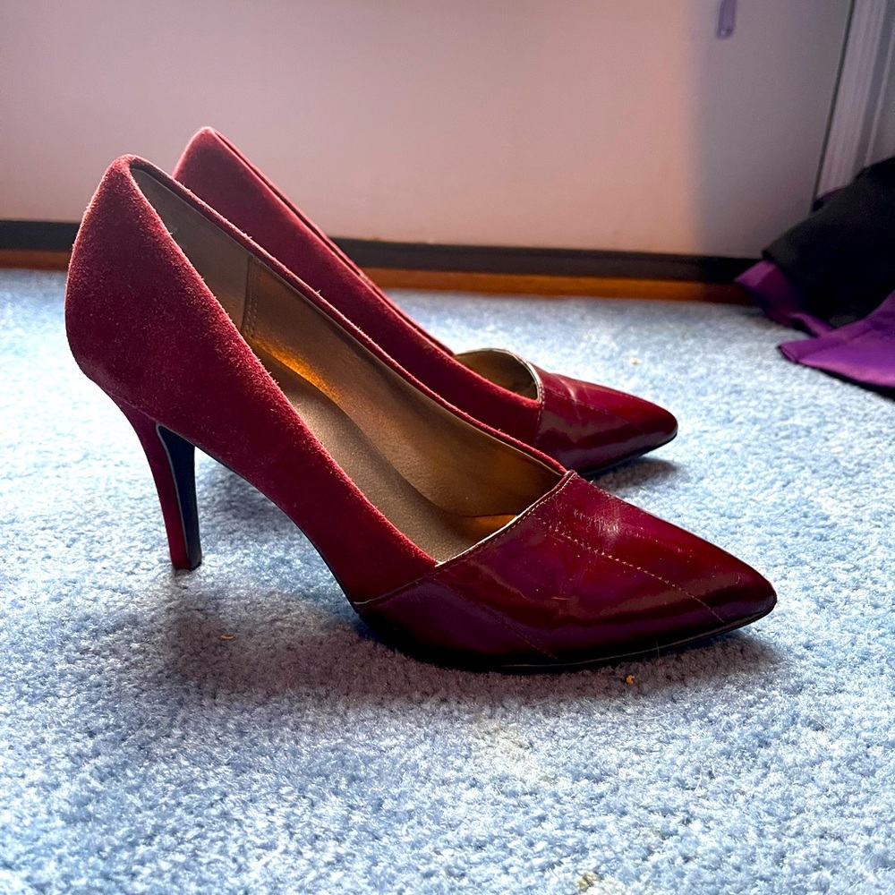 Burgundy Leather & Suede Heels - Only Worn Once!